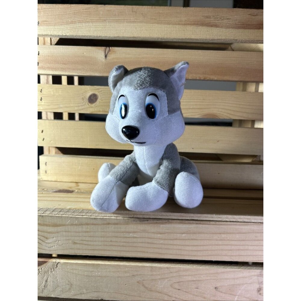 Nanco 7" Sitting Gray Wolf Husky Puppy Plush 2013 Dog Stuffed Animal Blue Eyes